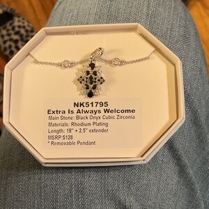 Extra Is Always Welcome: Black Onyx Cubic Zirconia Necklace on Rhodium